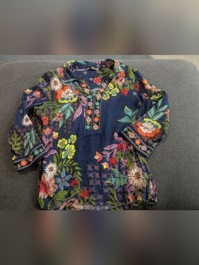 John Mark Navy Floral Buttoned Tunic